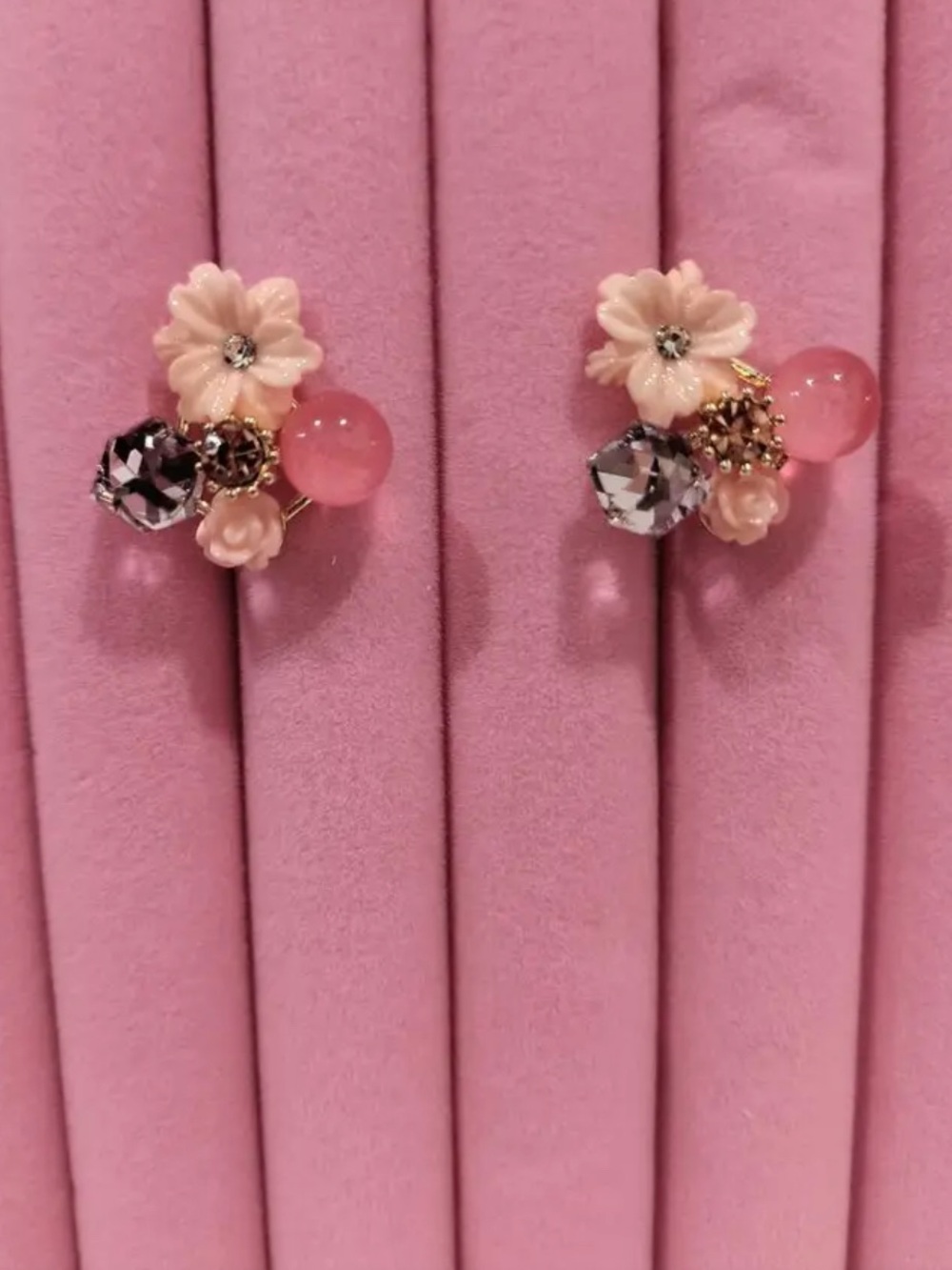 Delicate Pink Floral Cluster Earrings - Women Jewelry